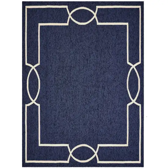 Blue And Ivory Geometric Hand Hooked Area Rug Photo 8