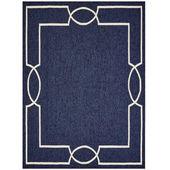 Blue And Ivory Geometric Hand Hooked Area Rug Photo 1