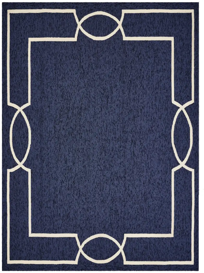 Blue And Ivory Geometric Hand Hooked Area Rug Photo 1
