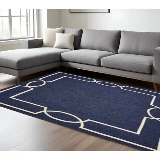 Blue And Ivory Geometric Hand Hooked Area Rug Photo 2