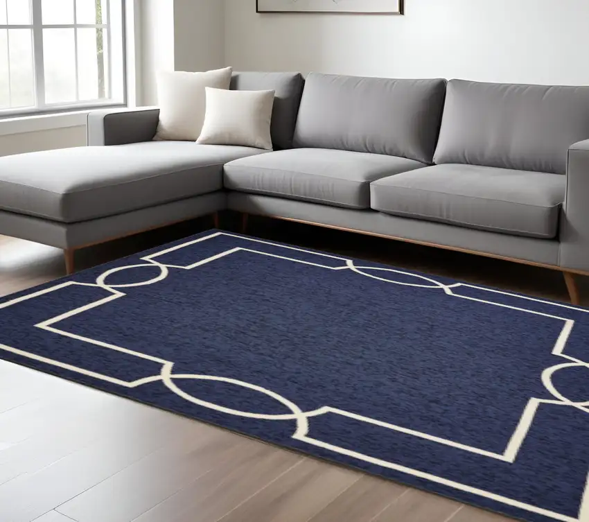 Blue And Ivory Geometric Hand Hooked Area Rug Photo 2