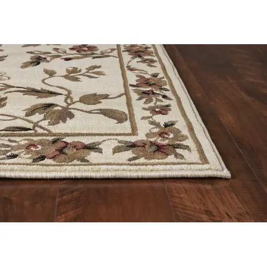 Octagon Ivory Floral Vines Bordered Indoor Area Rug Photo 2