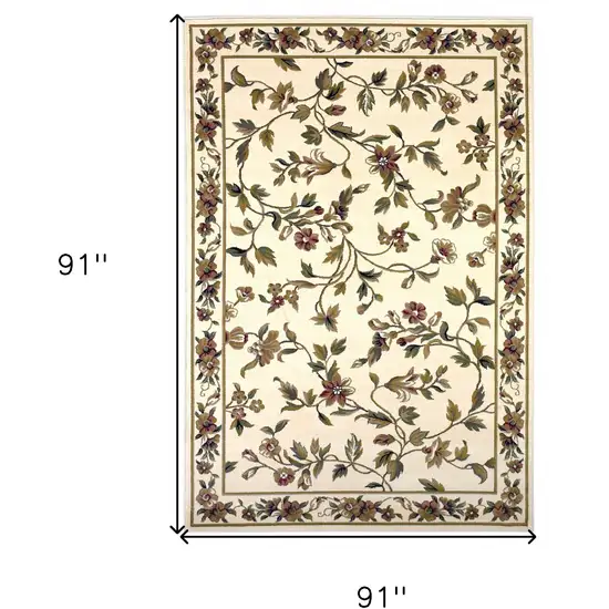 Octagon Ivory Floral Vines Bordered Indoor Area Rug Photo 5