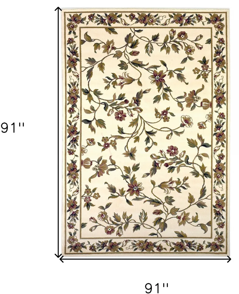 Octagon Ivory Floral Vines Bordered Indoor Area Rug Photo 5