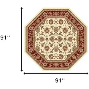 Photo of Octagon Ivory or Red Floral Vines Bordered Indoor Area Rug