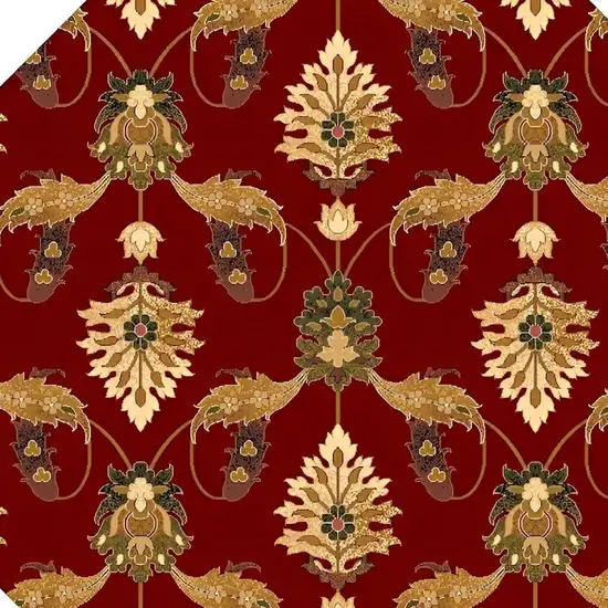 7' Red Beige And Brown Floral Vines Octagon Rug Photo 3