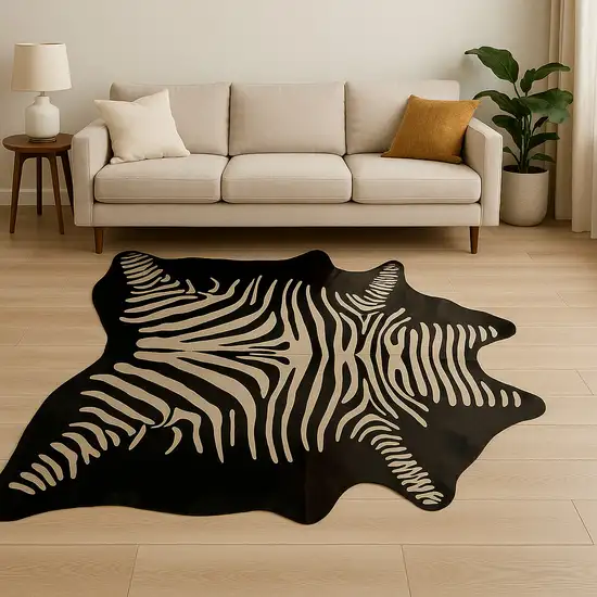 Black And Off White Cowhide Zebra Print Handmade Area Rug Photo 1