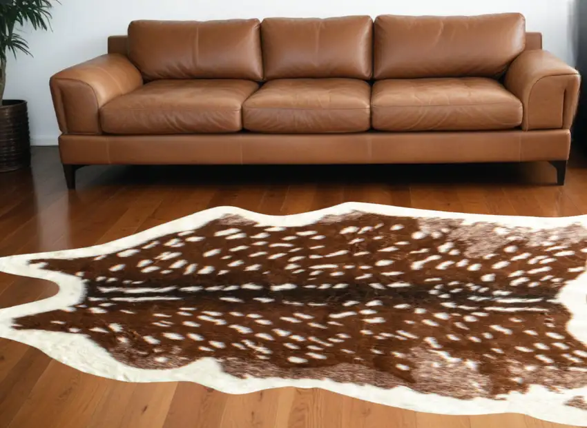 Off White And Brown Faux Cowhide Tufted Washable Non Skid Area Rug Photo 1