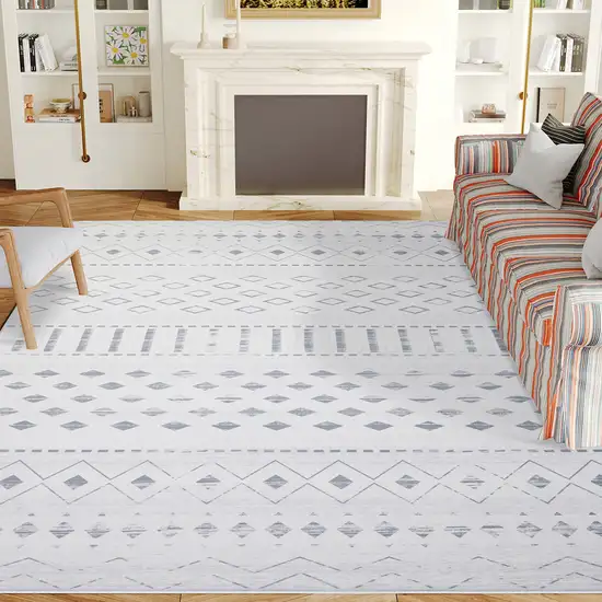 Off White And Gray Geometric Washable Area Rug Photo 6
