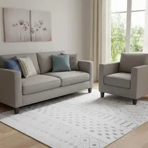 Photo of Off White And Gray Geometric Washable Area Rug