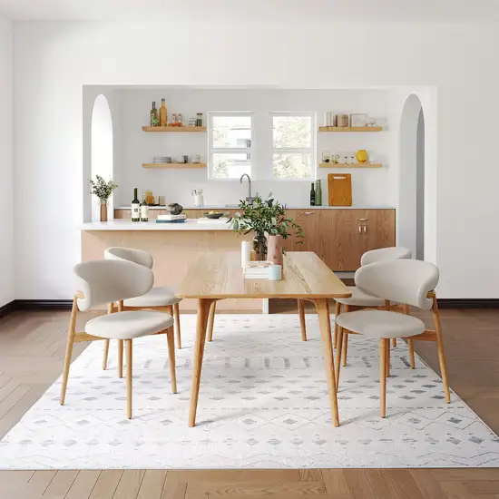 Off White And Gray Geometric Washable Area Rug Photo 5