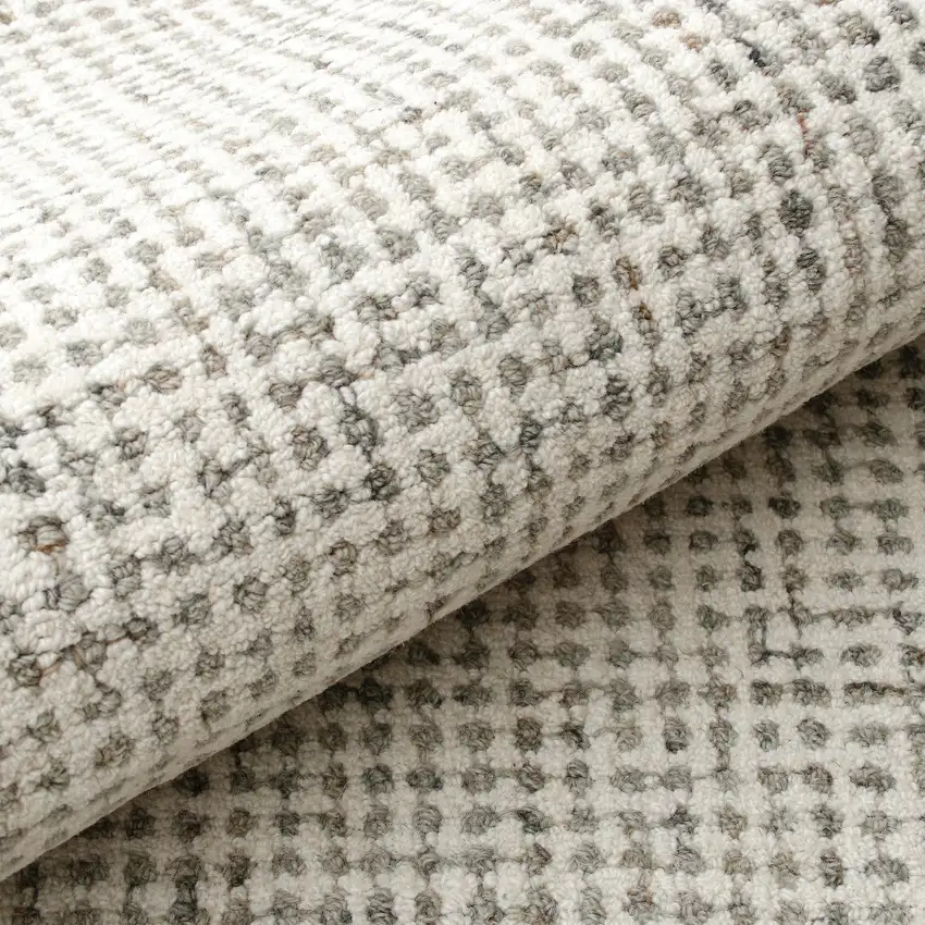 Off White And Gray Wool Checkered Hand Tufted Square Rug Photo 8