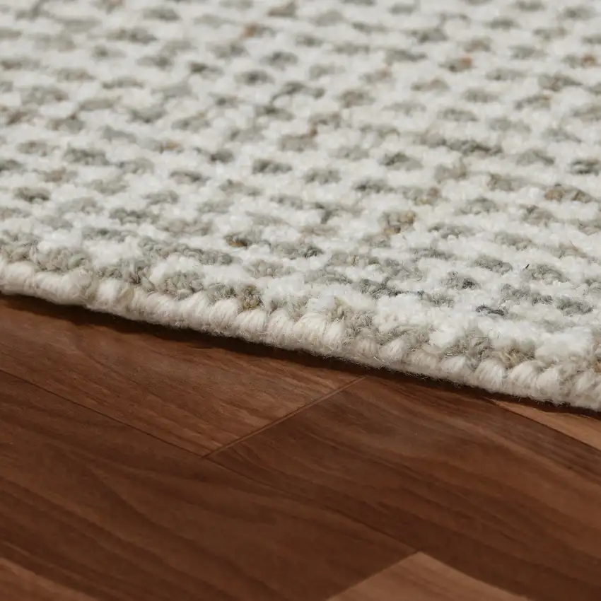 Off White And Gray Wool Checkered Hand Tufted Square Rug Photo 7