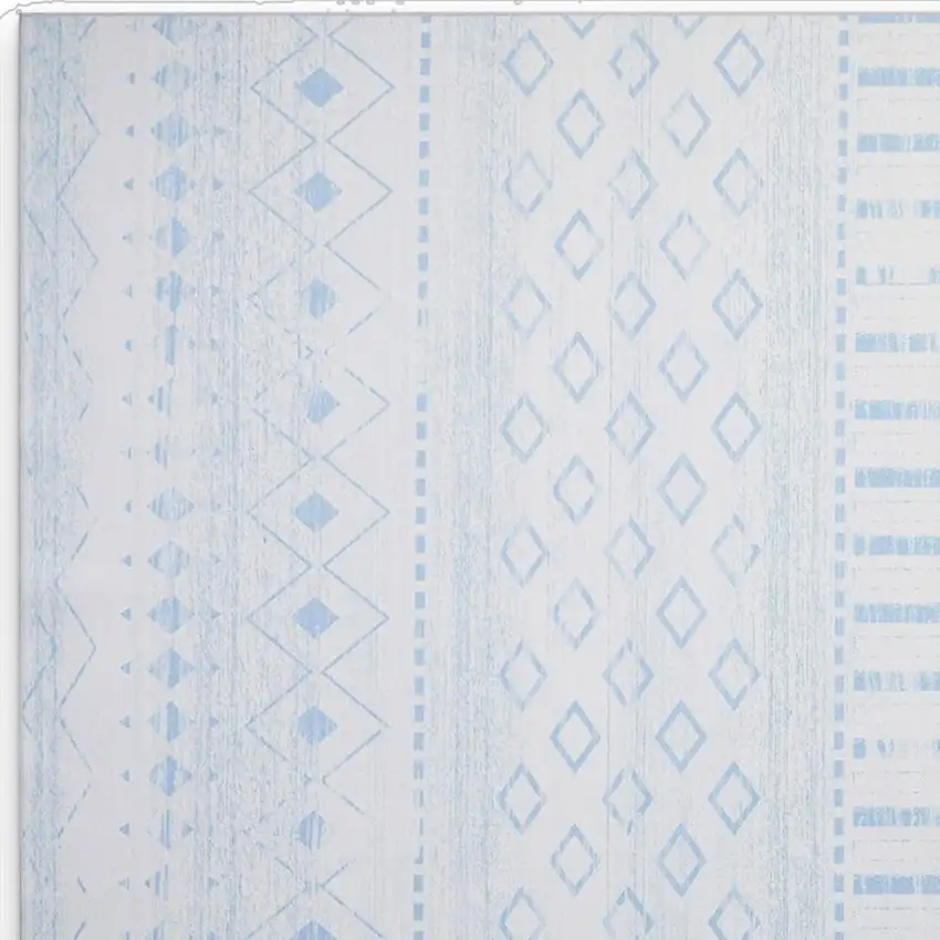 Off White And Light Blue Geometric Distressed Area Rug Photo 3