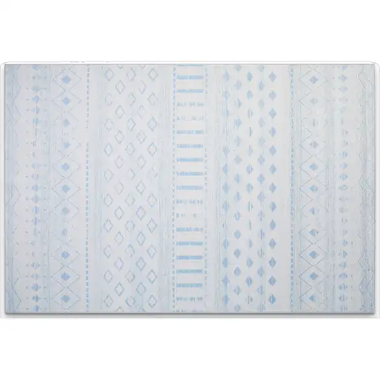 Off White And Light Blue Geometric Distressed Area Rug Photo 2