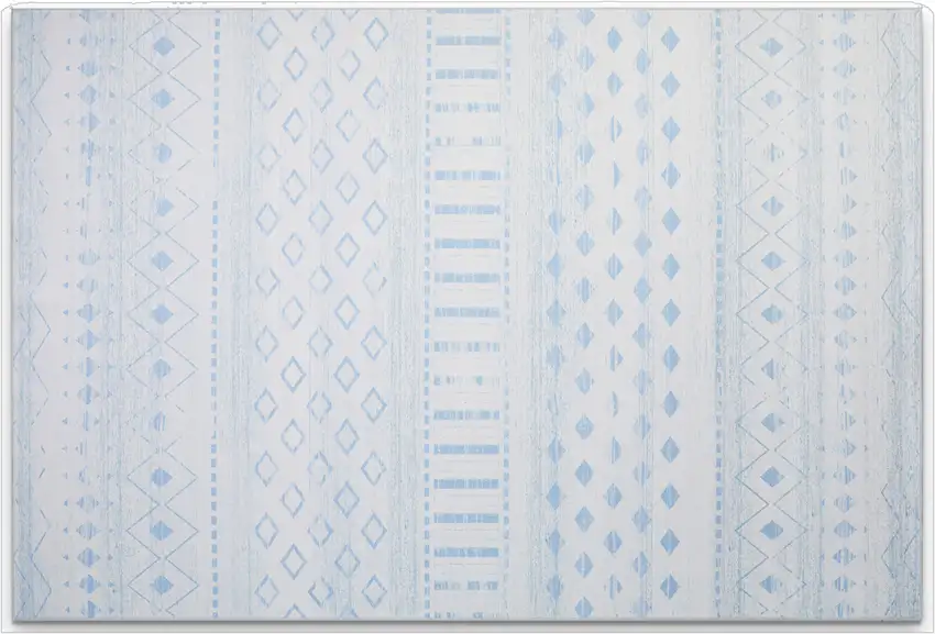 Off White And Light Blue Geometric Distressed Area Rug Photo 2
