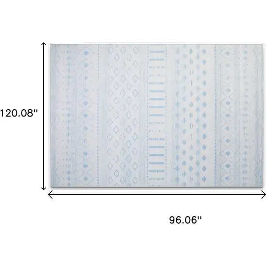 Off White And Light Blue Geometric Distressed Area Rug Photo 3