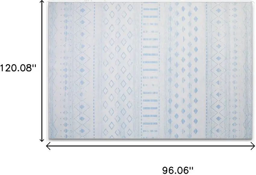 Off White And Light Blue Geometric Distressed Area Rug Photo 3