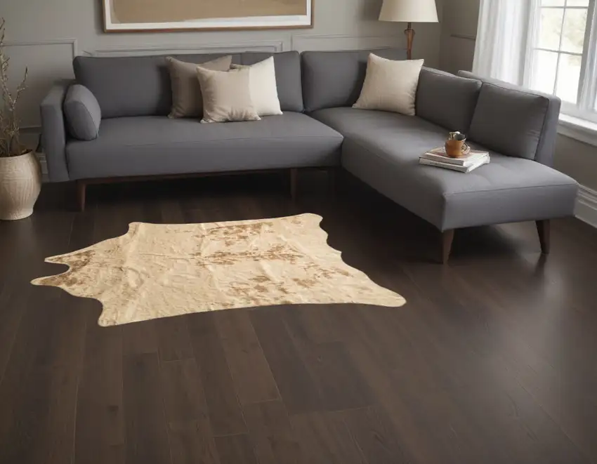 Off White And Silver Faux Cowhide Washable Non Skid Area Rug Photo 1