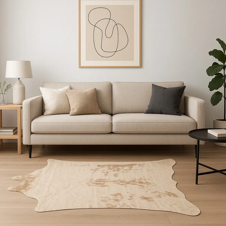 Off White And Silver Faux Cowhide Washable Non Skid Area Rug Photo 4