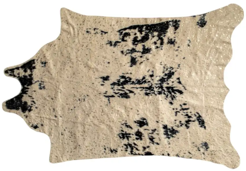 Off White Black and Gold Faux Cowhide Washable Area Rug Photo 2