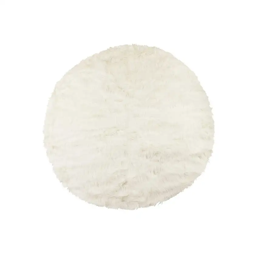 Off White Circular Faux Fur Area Rug Photo 1