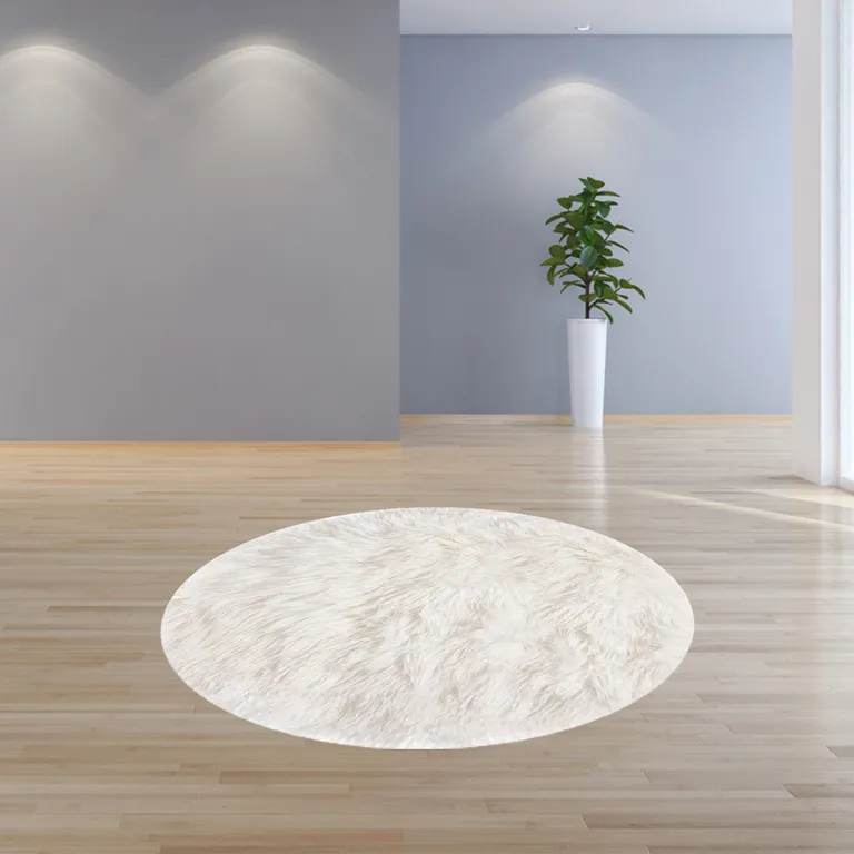 Off White Ciruclar Sheepskin  Rug Photo 3