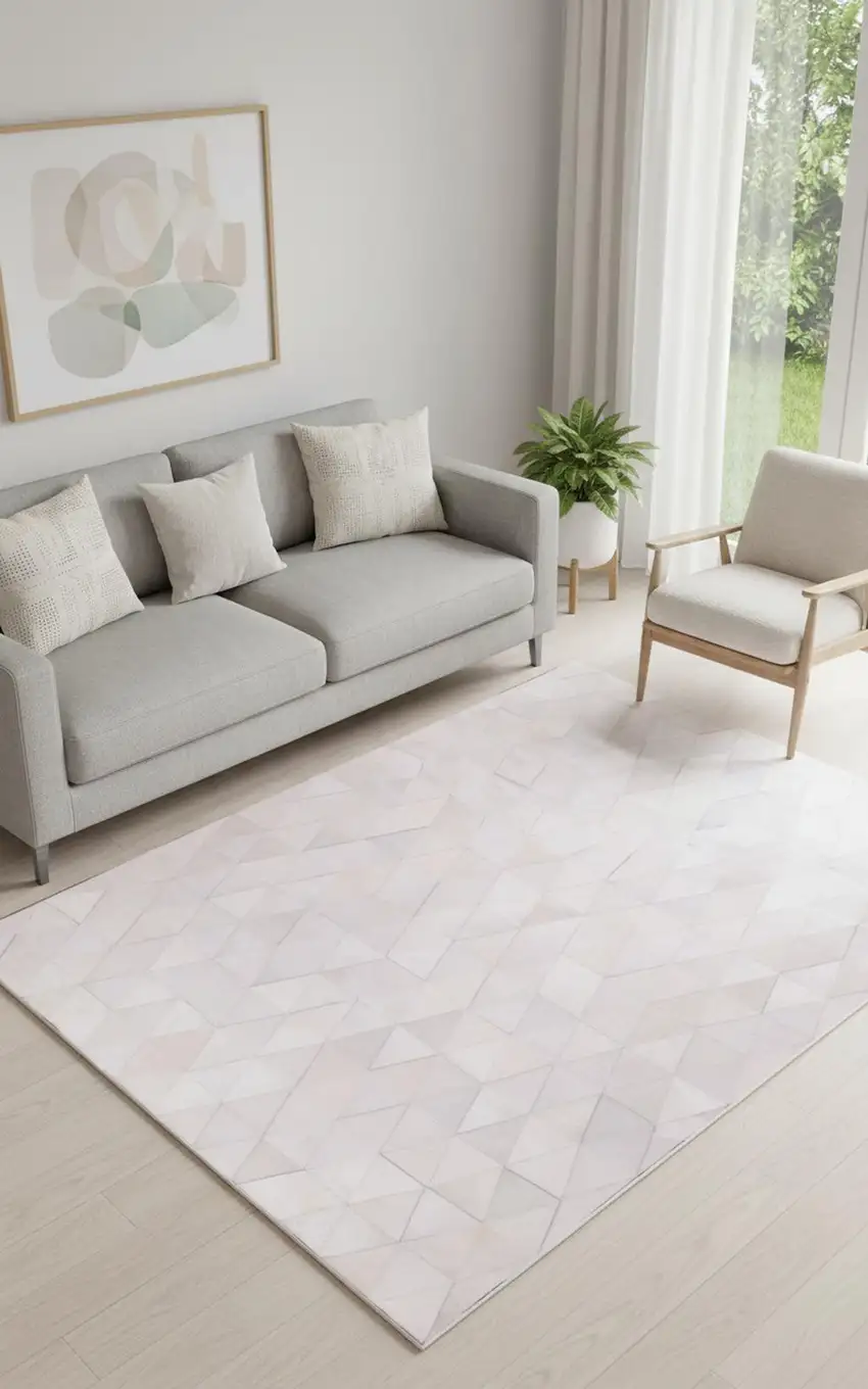 Off White Cowhide Mosaic Hand Tufted Area Rug Photo 1