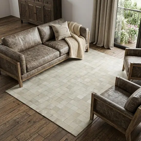 Off White Cowhide Patchwork Area Rug Photo 1