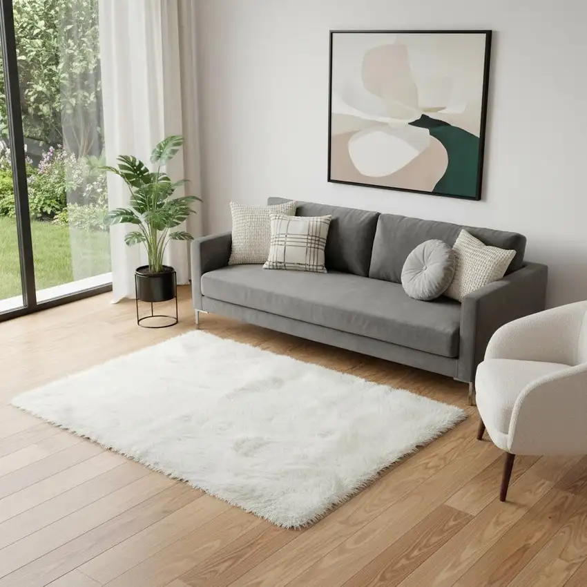 Off White Faux Fur Area Rug Photo 1