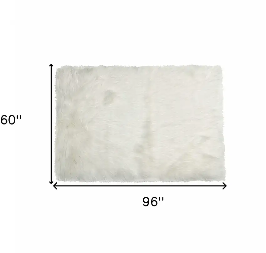 Off White Faux Fur Rectangular Area Rug Photo 3