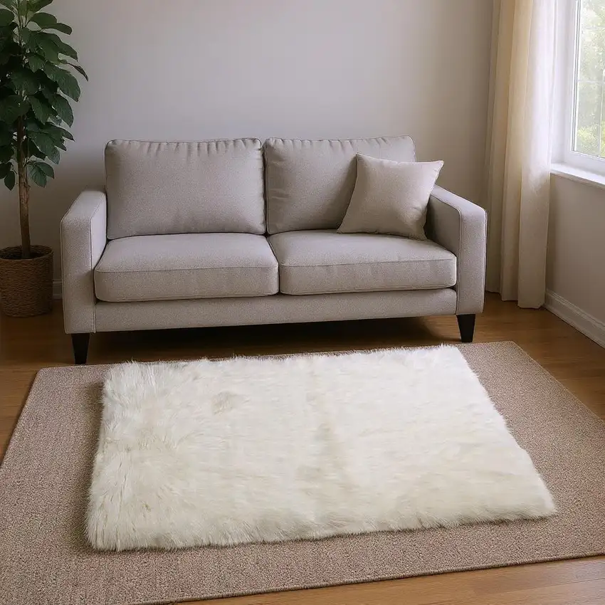 Off White Faux Fur Area Rug Photo 2