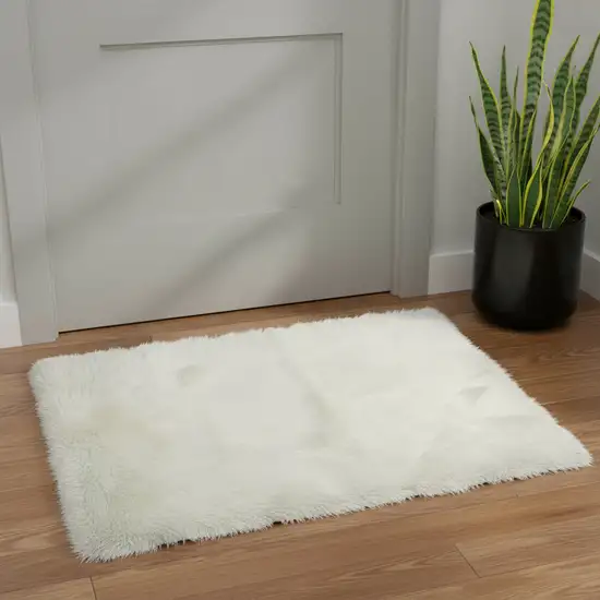 Off White Faux Fur Washable Area Rug Photo 1