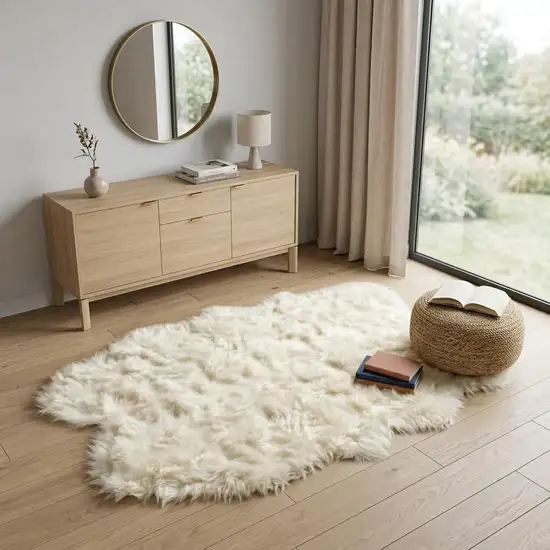 Off White Faux Sheepskin Washable Area Rug Photo 1