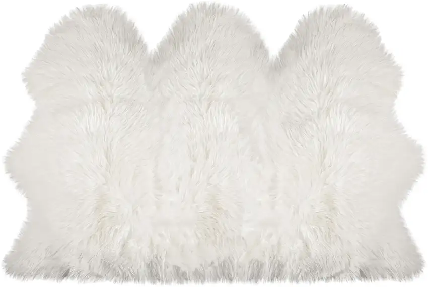 Off White Faux Sheepskin Printed Area Rug Photo 1
