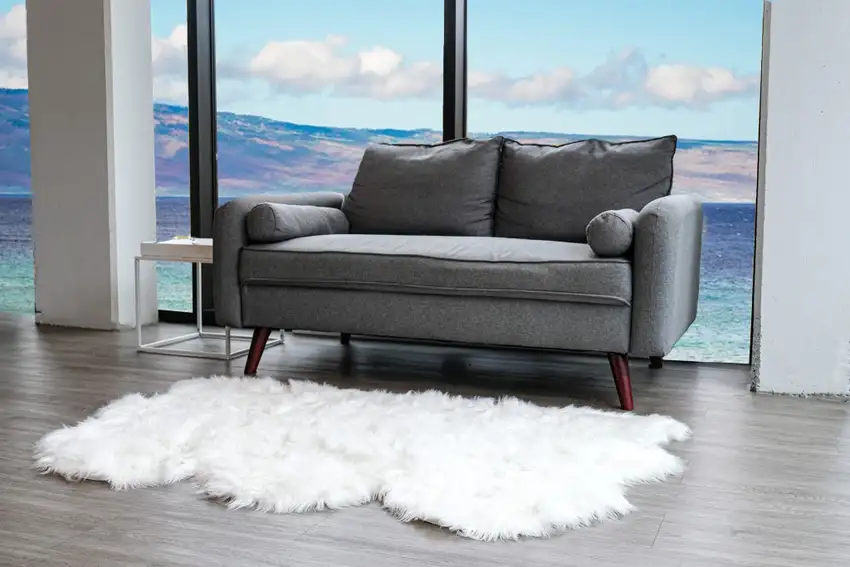 Off White Faux Sheepskin Printed Area Rug Photo 5