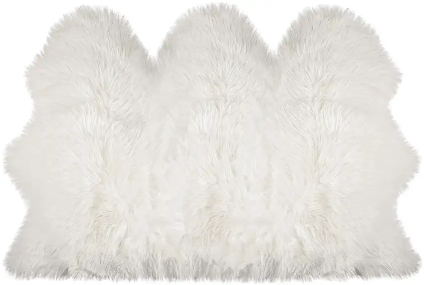 Off White Faux Sheepskin Printed Area Rug Photo 4