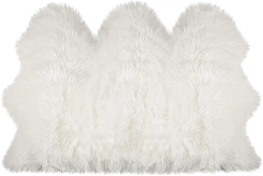 Off White Faux Sheepskin Printed Area Rug Photo 4