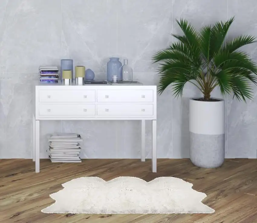 Off White Faux Sheepskin Printed Area Rug Photo 2