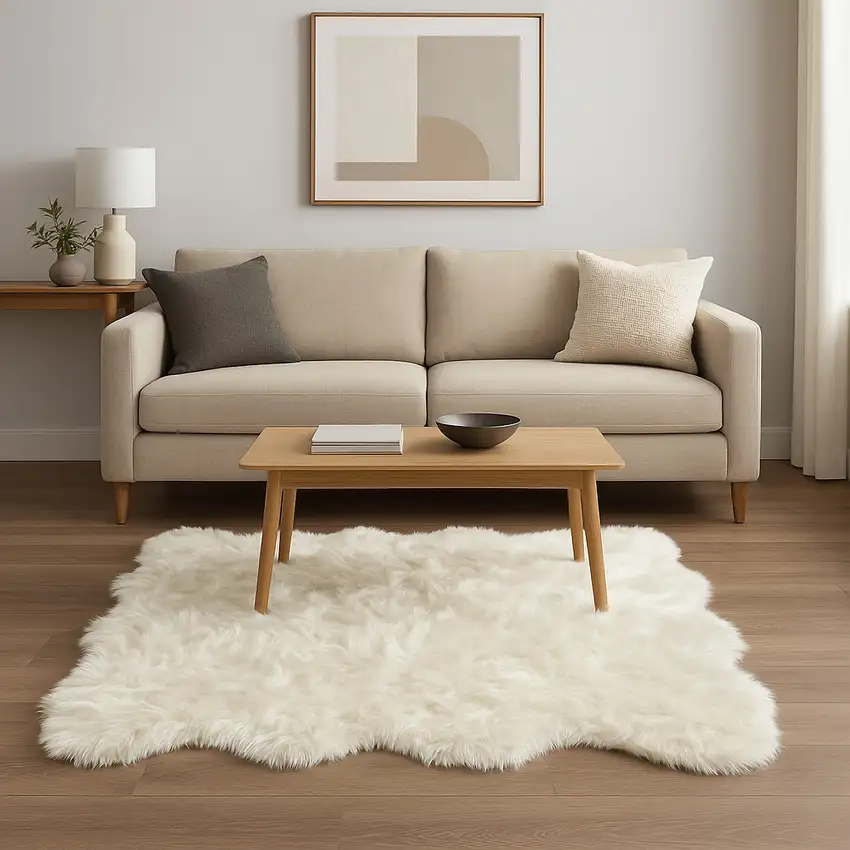 Off White Faux Fur Area Rug Photo 1