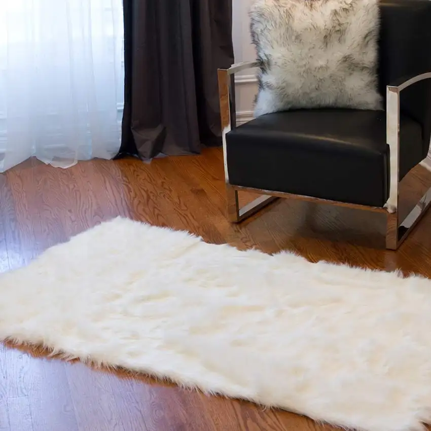 Off White Faux Fur Shag Area Rug Photo 7