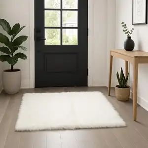 Photo of Off White Rectangular Faux Fur - Area Rug