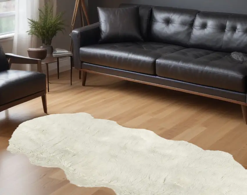 Off White Faux Sheepskin Machine Tufted Non Skid Area Rug Photo 1