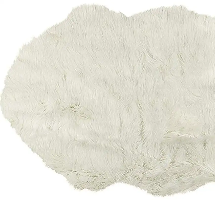 Off White Faux Sheepskin Machine Tufted Non Skid Area Rug Photo 6
