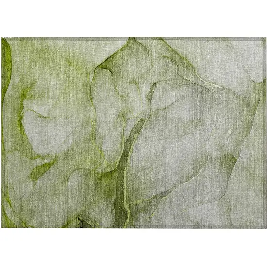 Olive Green Abstract Washable Non Skid Indoor Outdoor Area Rug Photo 2