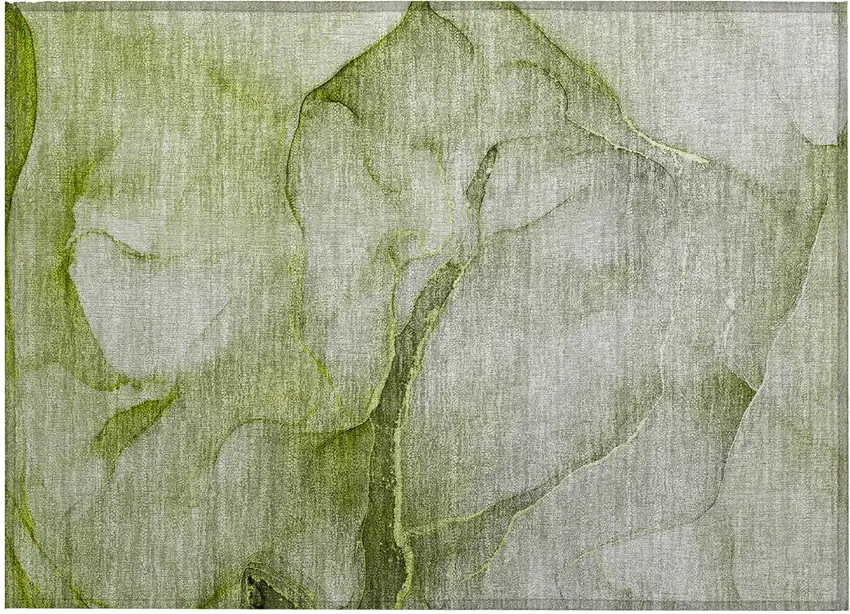 Olive Green Abstract Washable Non Skid Indoor Outdoor Area Rug Photo 2