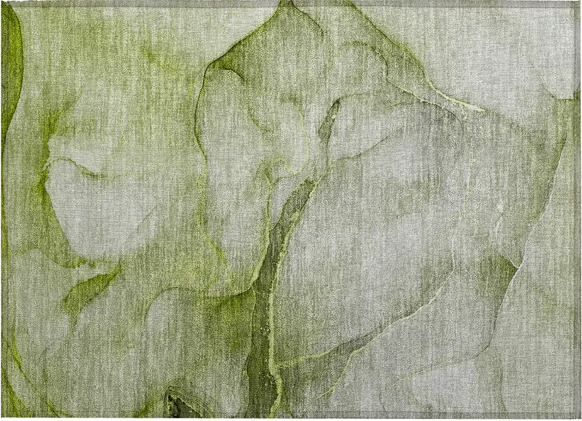 Olive Green Abstract Washable Non Skid Indoor Outdoor Area Rug Photo 2