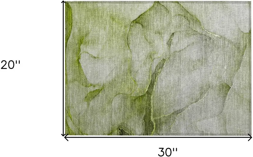 Olive Green Abstract Washable Non Skid Indoor Outdoor Area Rug Photo 3