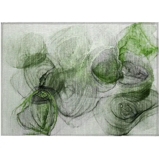 Olive Green Abstract Washable Non Skid Indoor Outdoor Area Rug Photo 2