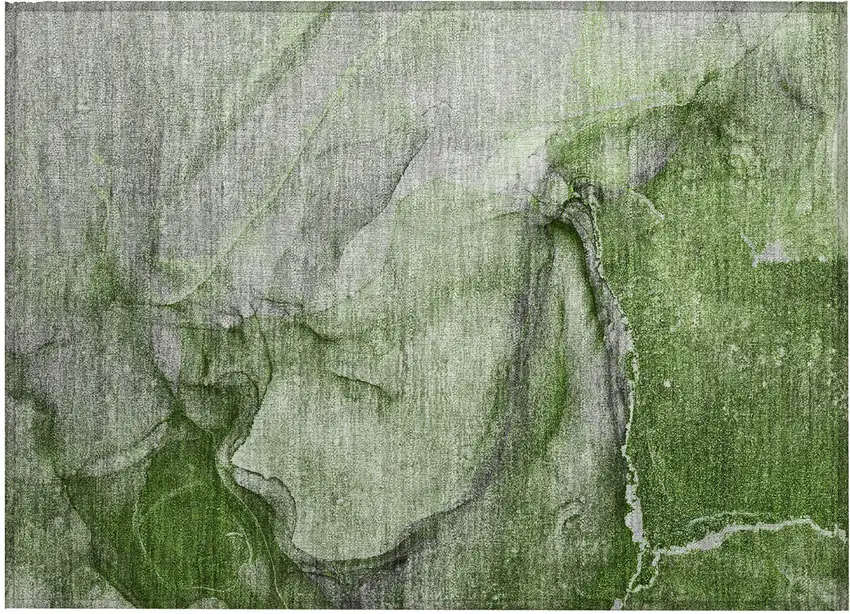 Olive Green Abstract Washable Non Skid Indoor Outdoor Area Rug Photo 2